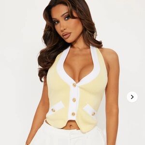 Fashion Nova Yellow and White Halter Top